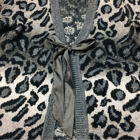Dana Bachman Knitted Ombré Animal Print Cardigan Open Tie Front Size Large - Picture 10 of 13